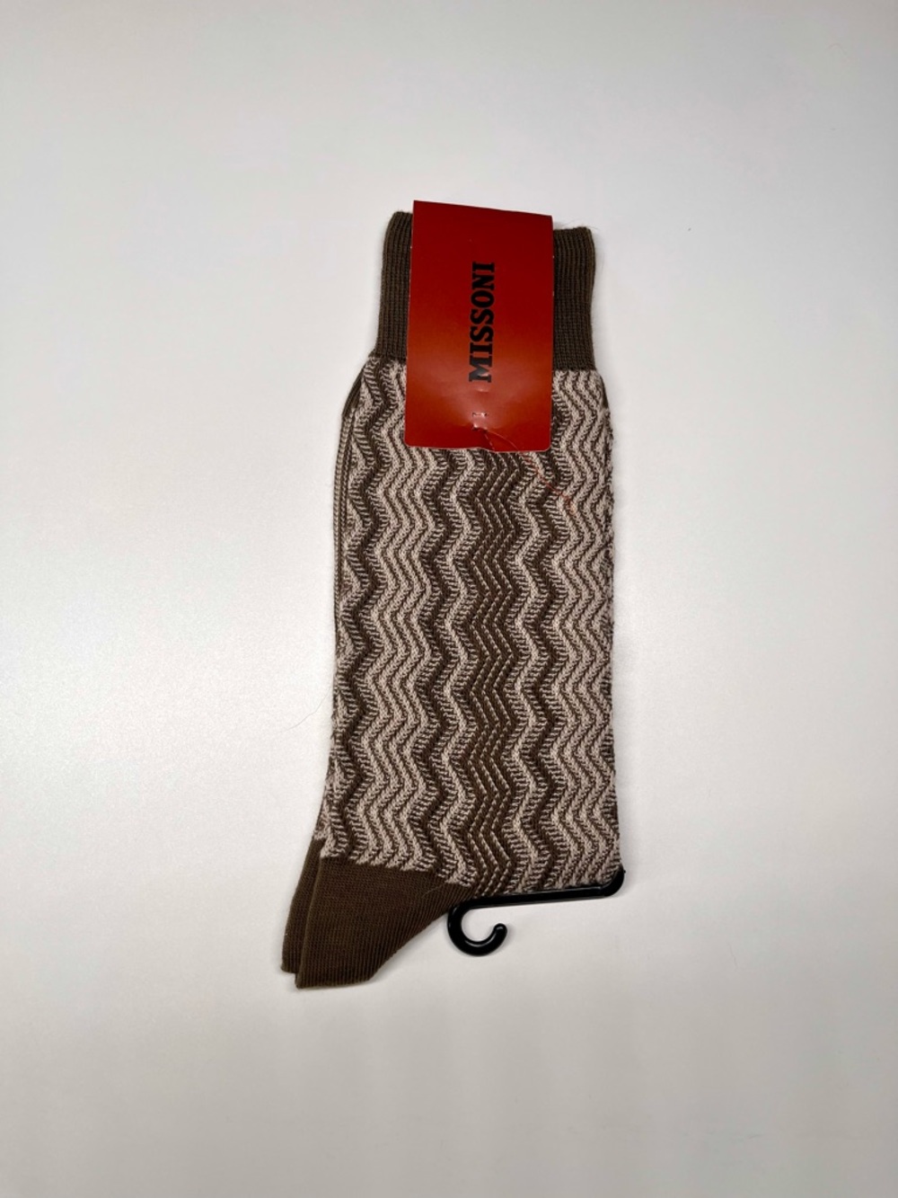 Missoni Men’s Brown Zigzag Pattern Italian Designer Dress Socks